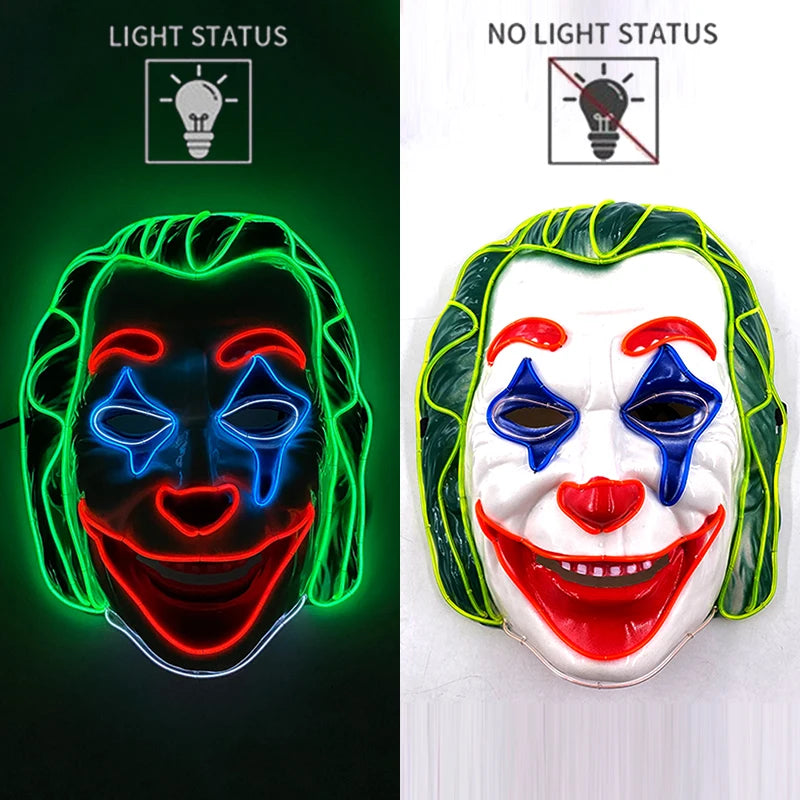 LED Halloween Mask Luminous Neon Mask Glow in the Dark Mascaras Halloween Party Costume Cosplay Masques Props Horror Mask