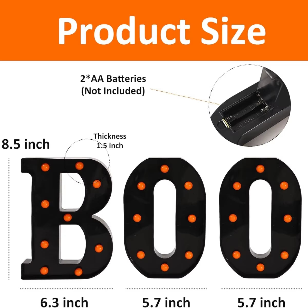 3Pcs Halloween Decorative Lights 21.5CM LED Letter Lights "BOO" Halloween Ornaments for Tables Fireplaces Halloween Decoration