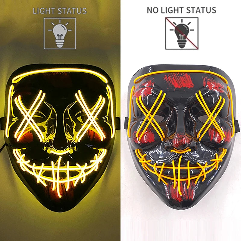 LED Halloween Mask Luminous Neon Mask Glow in the Dark Mascaras Halloween Party Costume Cosplay Masques Props Horror Mask