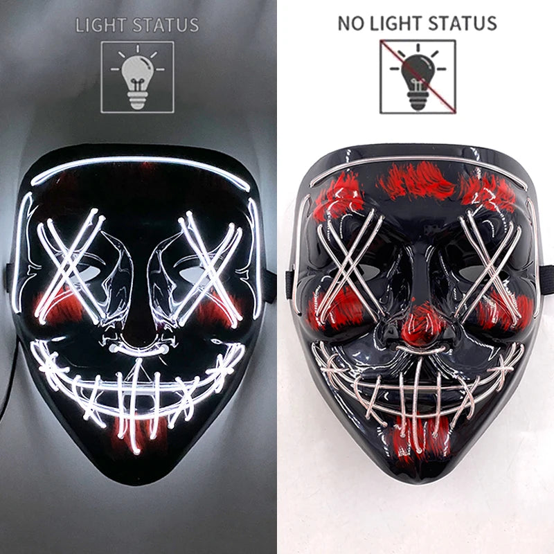 LED Halloween Mask Luminous Neon Mask Glow in the Dark Mascaras Halloween Party Costume Cosplay Masques Props Horror Mask