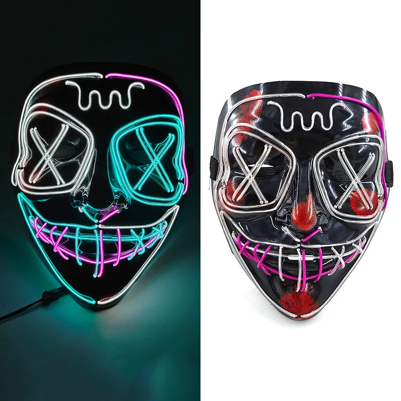 LED Halloween Mask Luminous Neon Mask Glow in the Dark Mascaras Halloween Party Costume Cosplay Masques Props Horror Mask
