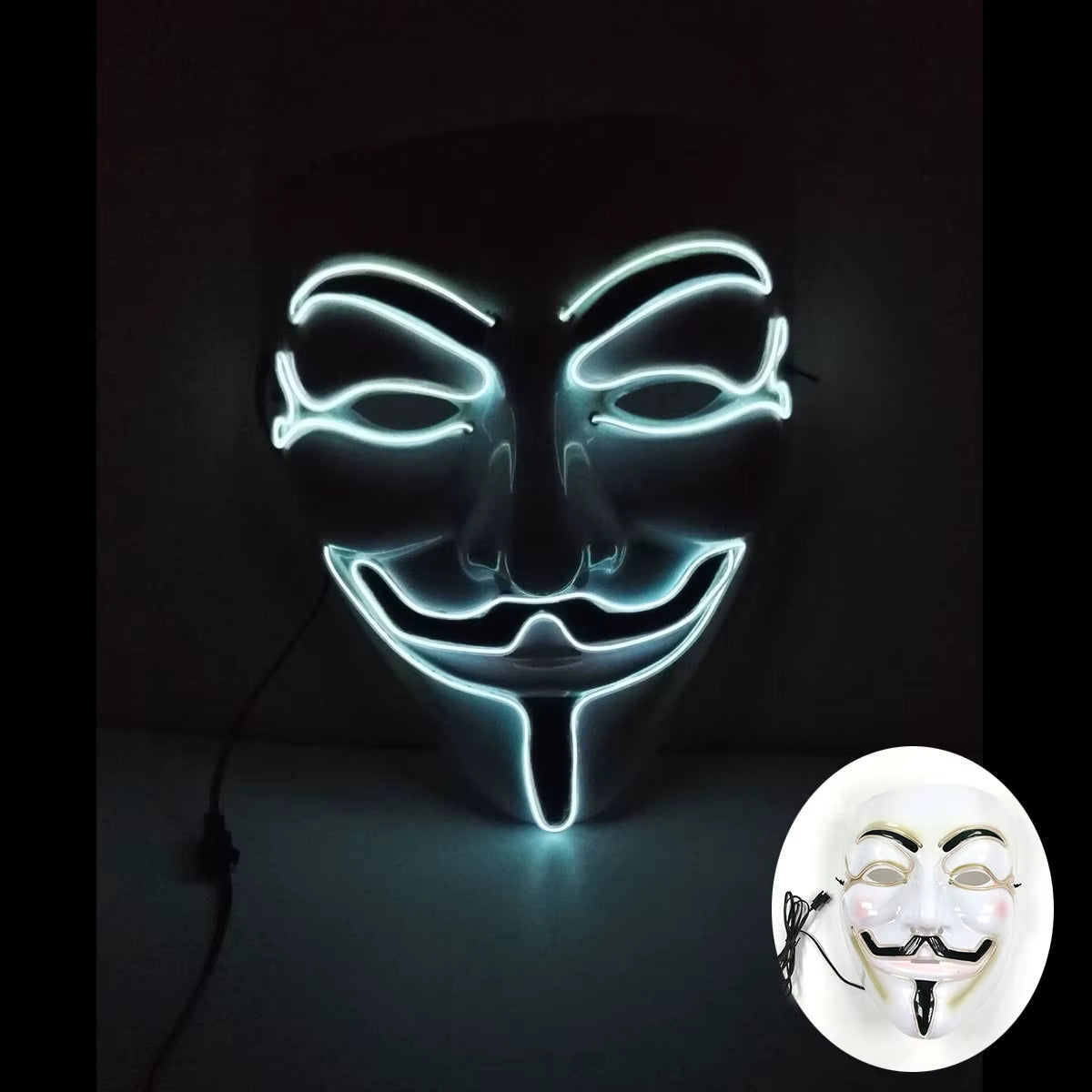 2024 Halloween Cosutmes Cosplay Guy Fawkes Hacker Mask Vendetta Mask Luminous LED Halloween Mask