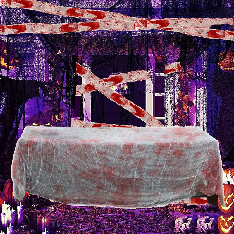 Halloween Bloody Gauze Tablecloth,1.52*2.15M(60*85Inch) Bloody Handprint Rectangle Table Cover for Halloween Party Table Decor