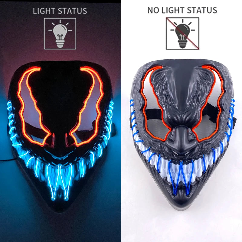 LED Halloween Mask Luminous Neon Mask Glow in the Dark Mascaras Halloween Party Costume Cosplay Masques Props Horror Mask