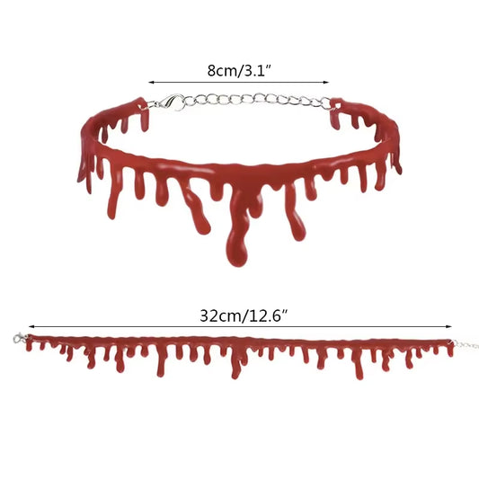 Set of 2 Women's Halloween Costume Necklaces - Humorous Blood Choker for Scary Party Favors and Decorations