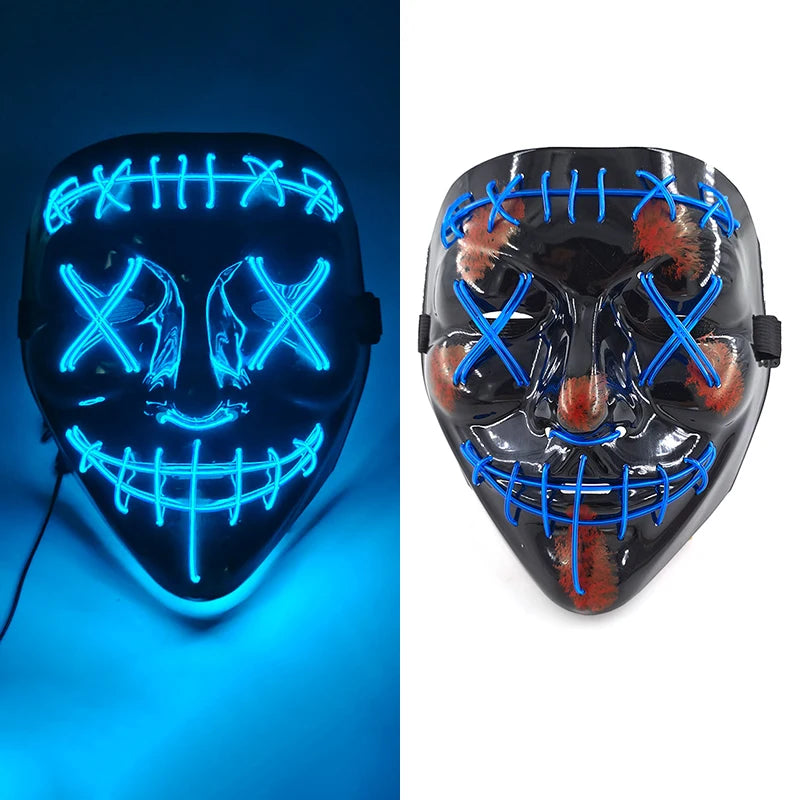LED Halloween Mask Luminous Neon Mask Glow in the Dark Mascaras Halloween Party Costume Cosplay Masques Props Horror Mask