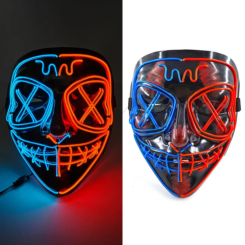 LED Halloween Mask Luminous Neon Mask Glow in the Dark Mascaras Halloween Party Costume Cosplay Masques Props Horror Mask