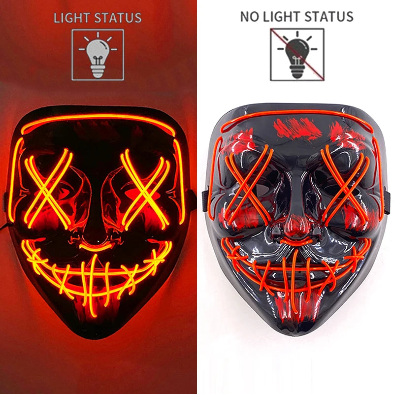 LED Halloween Mask Luminous Neon Mask Glow in the Dark Mascaras Halloween Party Costume Cosplay Masques Props Horror Mask