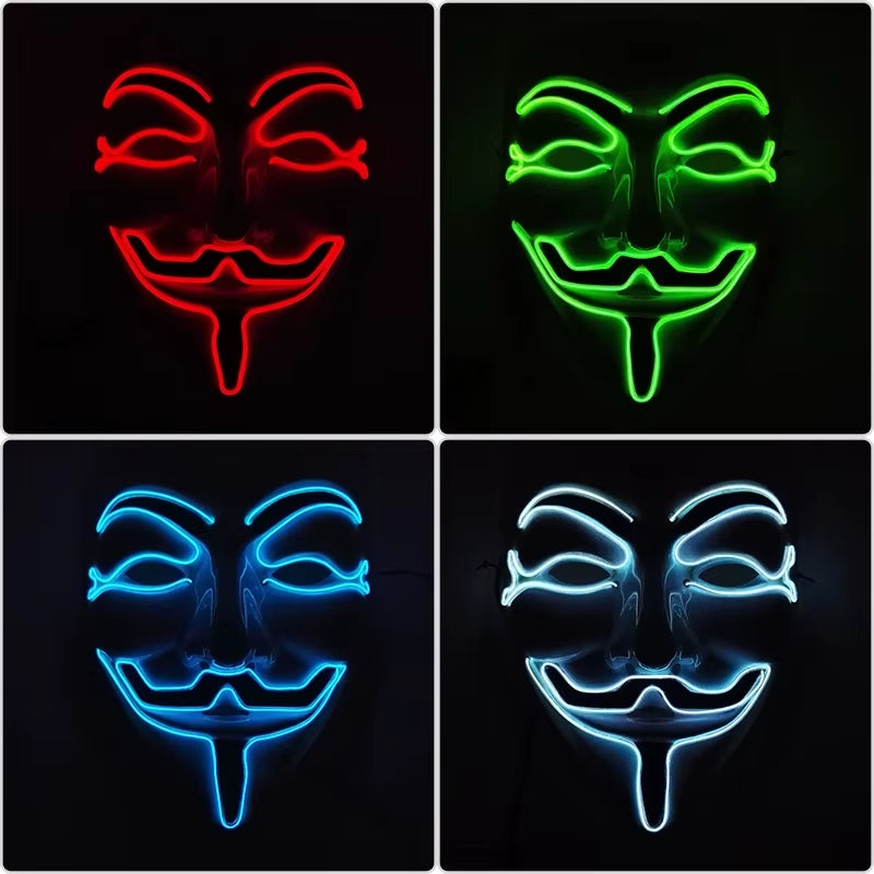 2024 Halloween Cosutmes Cosplay Guy Fawkes Hacker Mask Vendetta Mask Luminous LED Halloween Mask