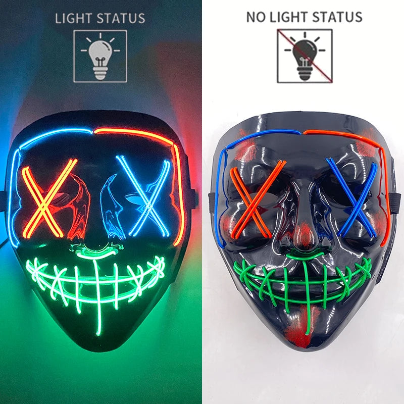 LED Halloween Mask Luminous Neon Mask Glow in the Dark Mascaras Halloween Party Costume Cosplay Masques Props Horror Mask