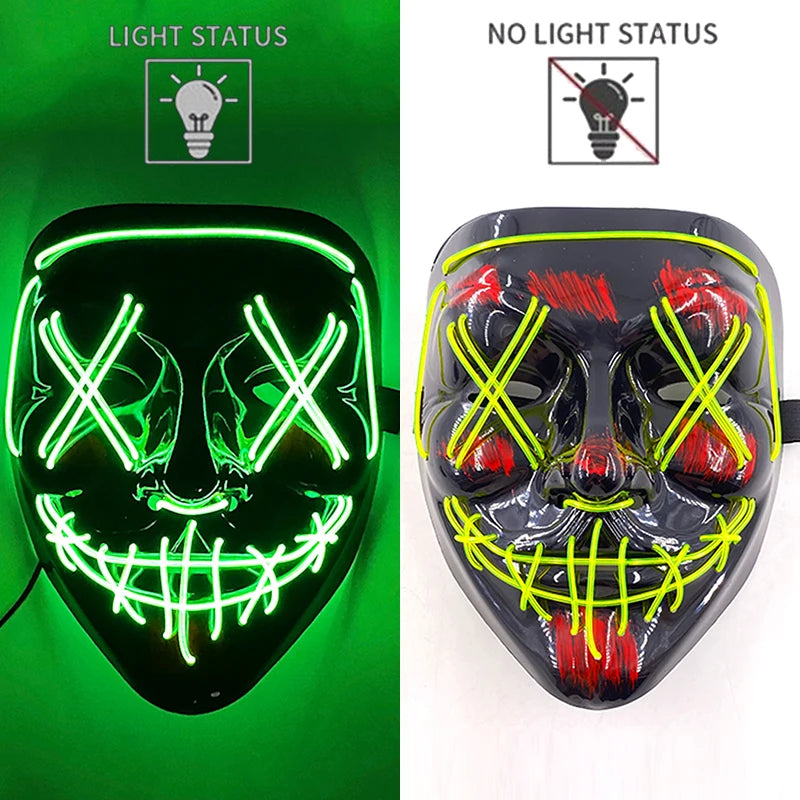 LED Halloween Mask Luminous Neon Mask Glow in the Dark Mascaras Halloween Party Costume Cosplay Masques Props Horror Mask