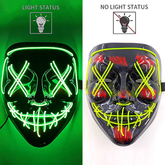 LED Halloween Mask Luminous Neon Mask Glow in the Dark Mascaras Halloween Party Costume Cosplay Masques Props Horror Mask