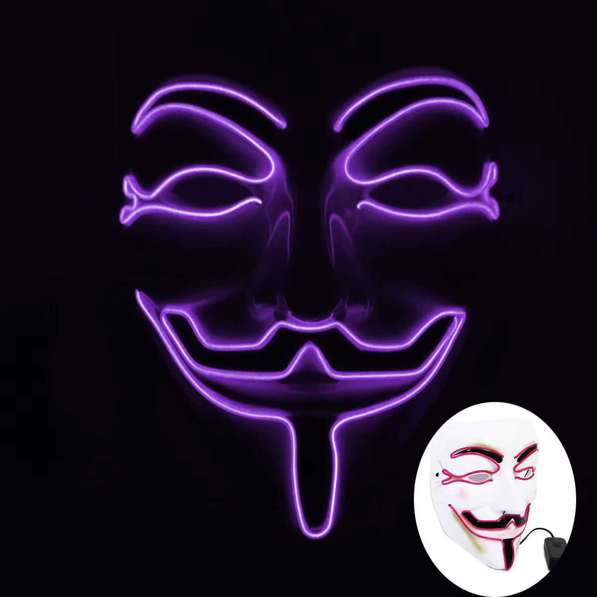 2024 Halloween Cosutmes Cosplay Guy Fawkes Hacker Mask Vendetta Mask Luminous LED Halloween Mask