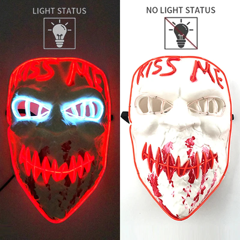 LED Halloween Mask Luminous Neon Mask Glow in the Dark Mascaras Halloween Party Costume Cosplay Masques Props Horror Mask