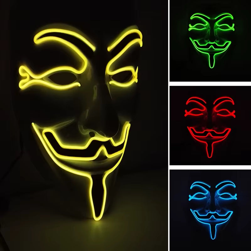 2024 Halloween Cosutmes Cosplay Guy Fawkes Hacker Mask Vendetta Mask Luminous LED Halloween Mask