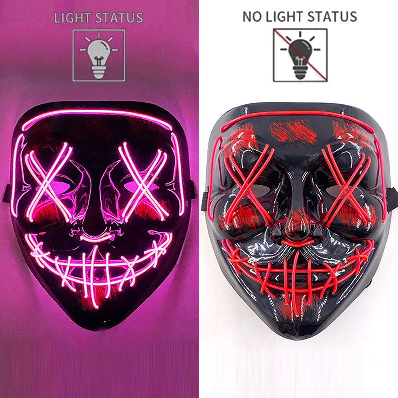 LED Halloween Mask Luminous Neon Mask Glow in the Dark Mascaras Halloween Party Costume Cosplay Masques Props Horror Mask