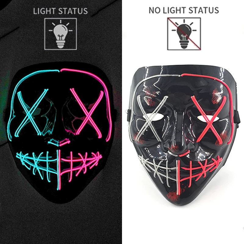 LED Halloween Mask Luminous Neon Mask Glow in the Dark Mascaras Halloween Party Costume Cosplay Masques Props Horror Mask
