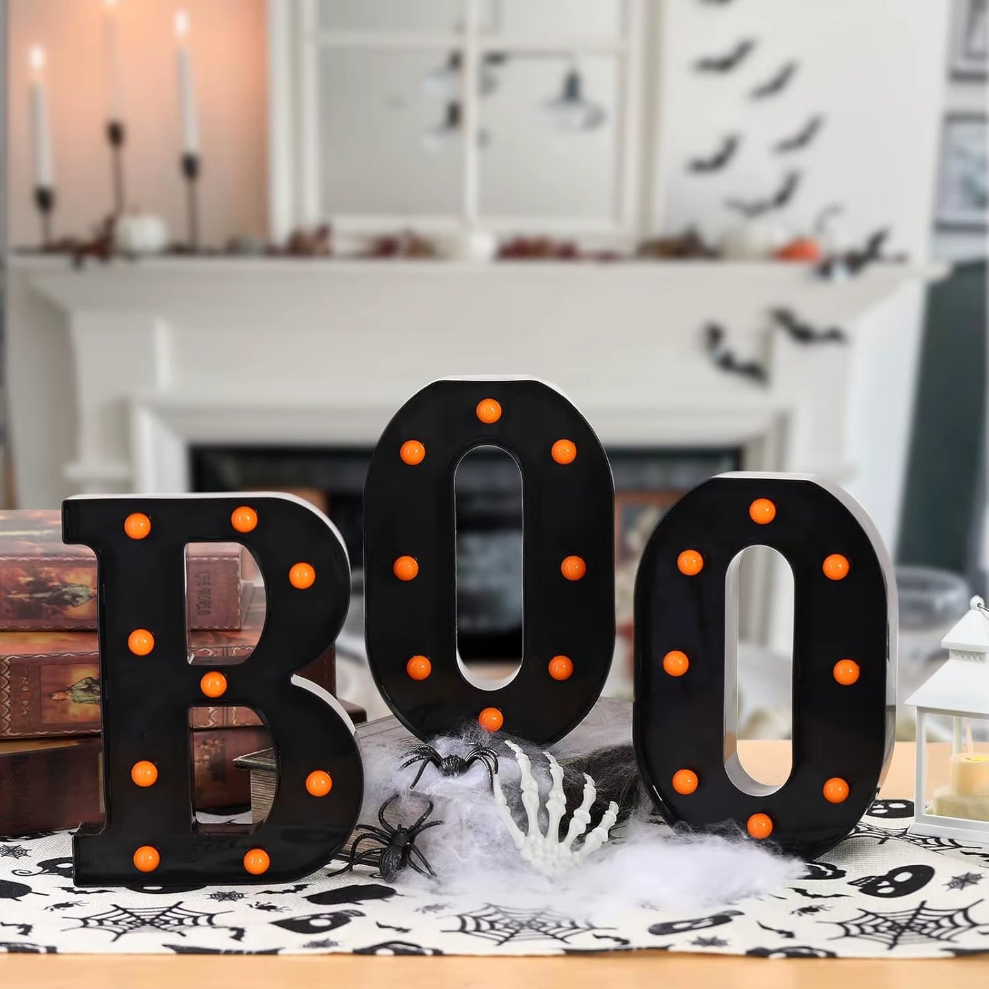 3Pcs Halloween Decorative Lights 21.5CM LED Letter Lights "BOO" Halloween Ornaments for Tables Fireplaces Halloween Decoration