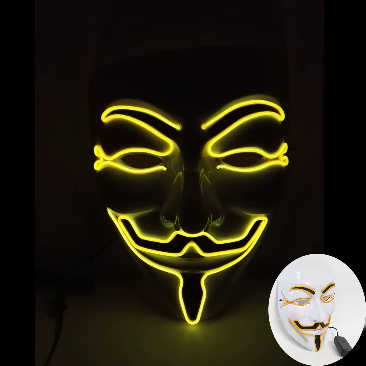 2024 Halloween Cosutmes Cosplay Guy Fawkes Hacker Mask Vendetta Mask Luminous LED Halloween Mask