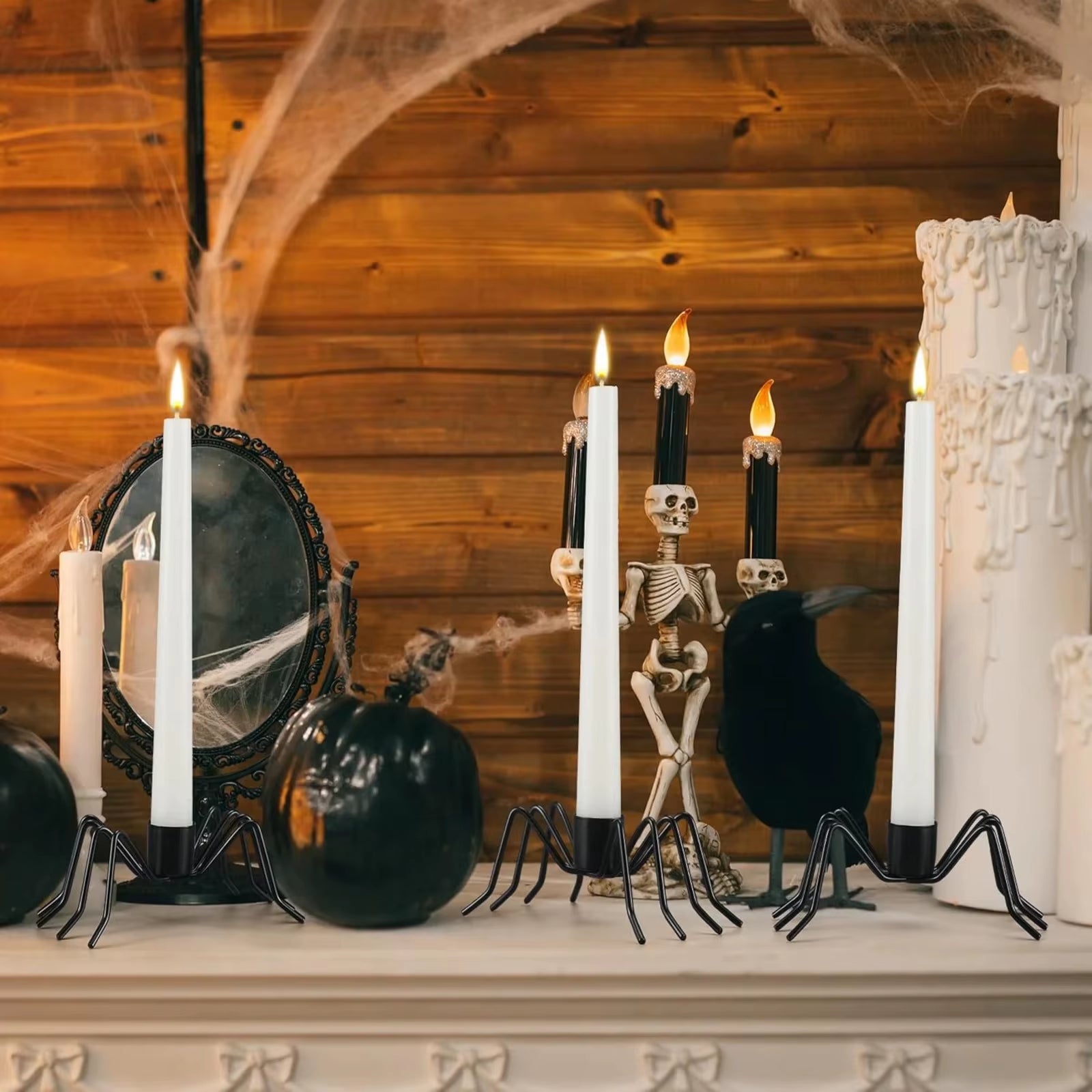 Halloween Spider Candle Holder Halloween Props Decoration Ornaments Black Candle Holder for Home Bar Haunted House Props