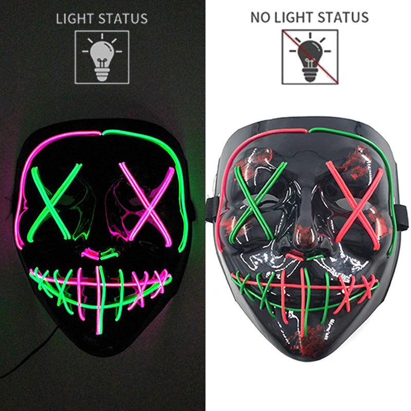LED Halloween Mask Luminous Neon Mask Glow in the Dark Mascaras Halloween Party Costume Cosplay Masques Props Horror Mask