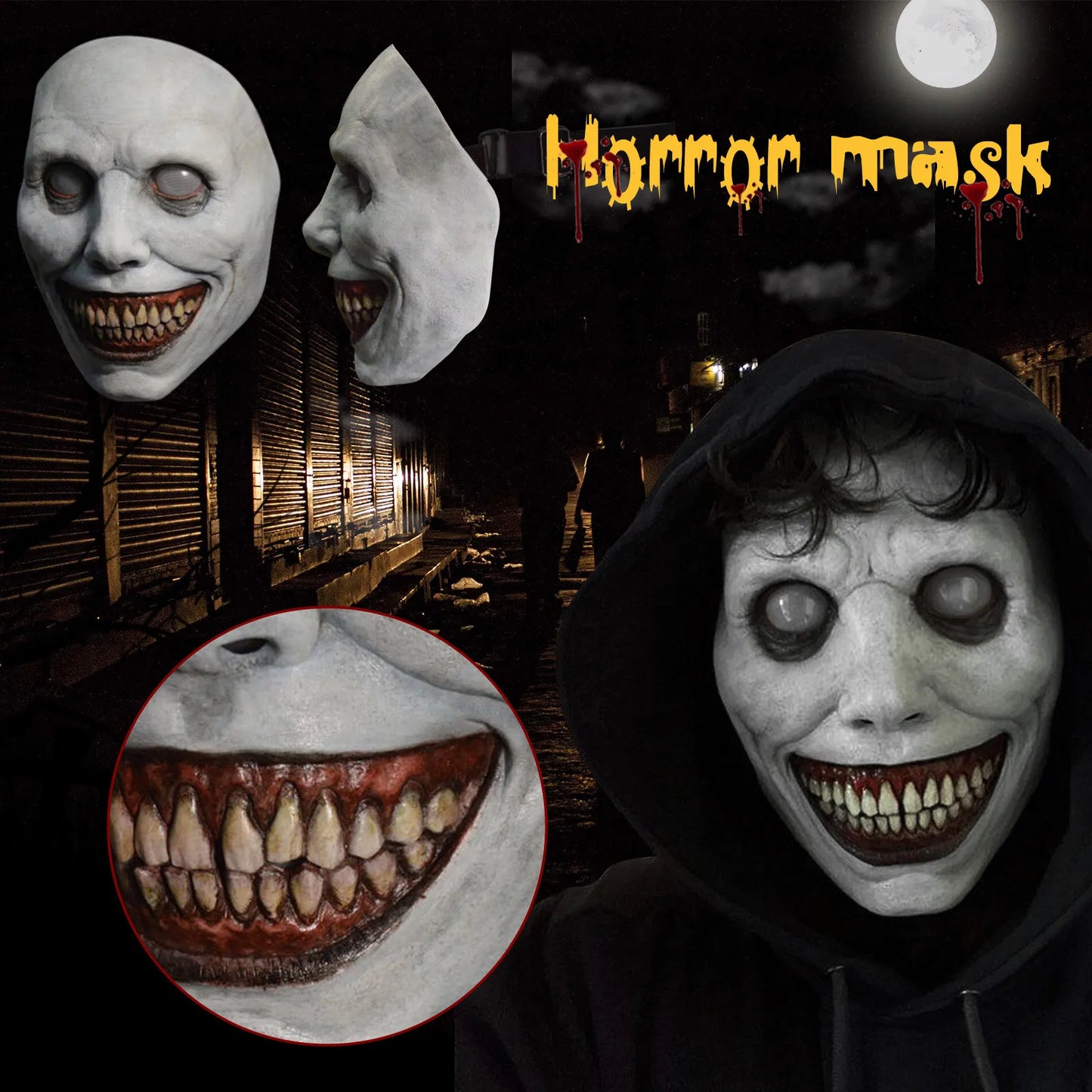 2021 New Halloween Mask Cos Exorcist Horror Smile Green Face White Eye Demon Mask Halloween Mask