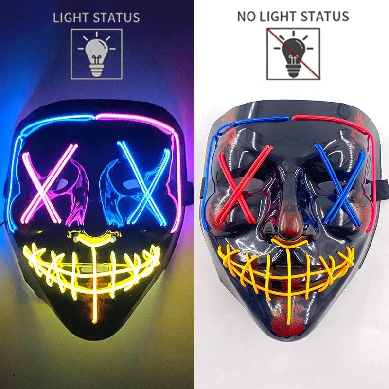 LED Halloween Mask Luminous Neon Mask Glow in the Dark Mascaras Halloween Party Costume Cosplay Masques Props Horror Mask