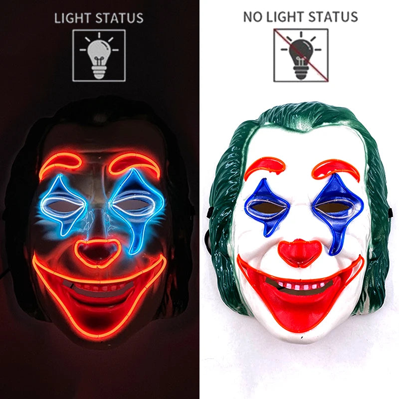 LED Halloween Mask Luminous Neon Mask Glow in the Dark Mascaras Halloween Party Costume Cosplay Masques Props Horror Mask