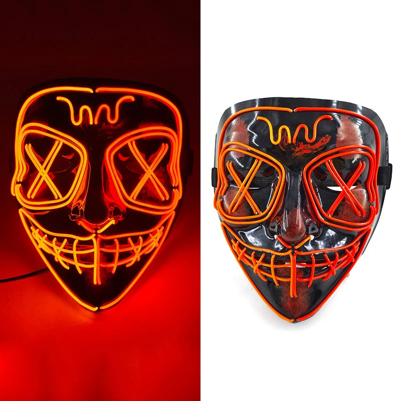 LED Halloween Mask Luminous Neon Mask Glow in the Dark Mascaras Halloween Party Costume Cosplay Masques Props Horror Mask