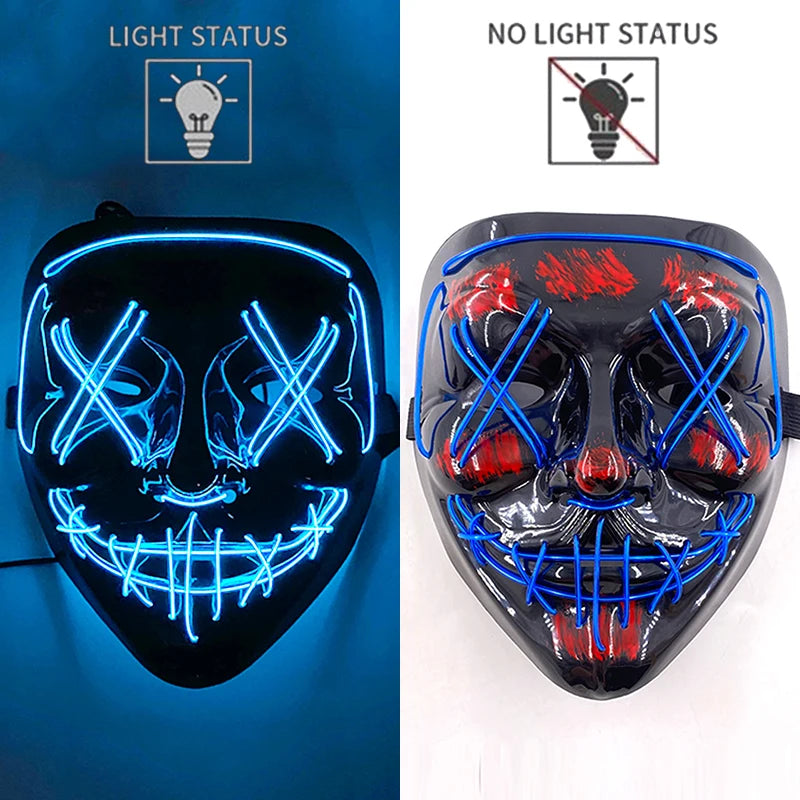 LED Halloween Mask Luminous Neon Mask Glow in the Dark Mascaras Halloween Party Costume Cosplay Masques Props Horror Mask