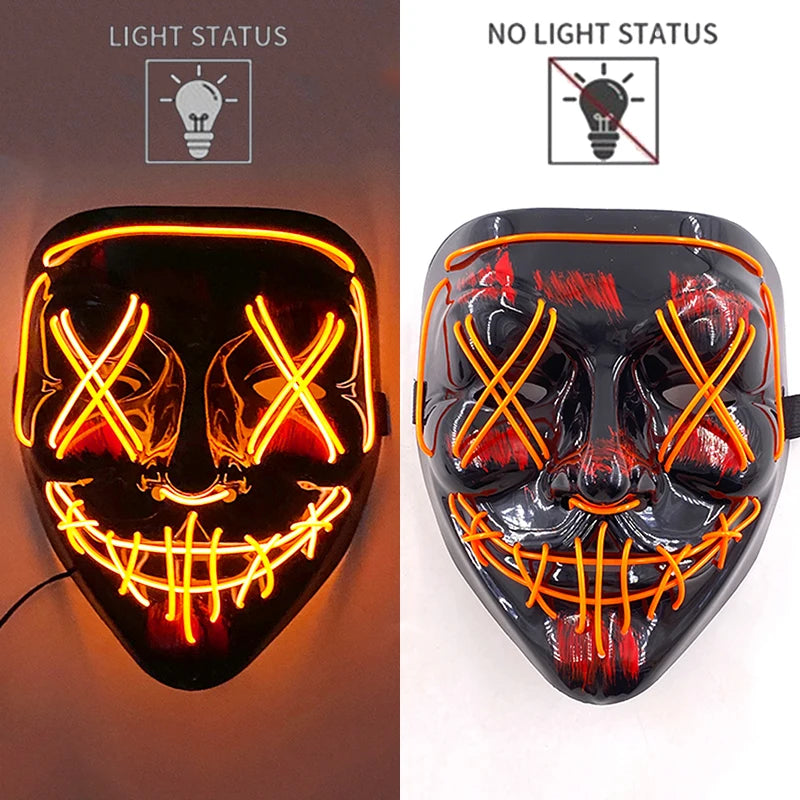LED Halloween Mask Luminous Neon Mask Glow in the Dark Mascaras Halloween Party Costume Cosplay Masques Props Horror Mask
