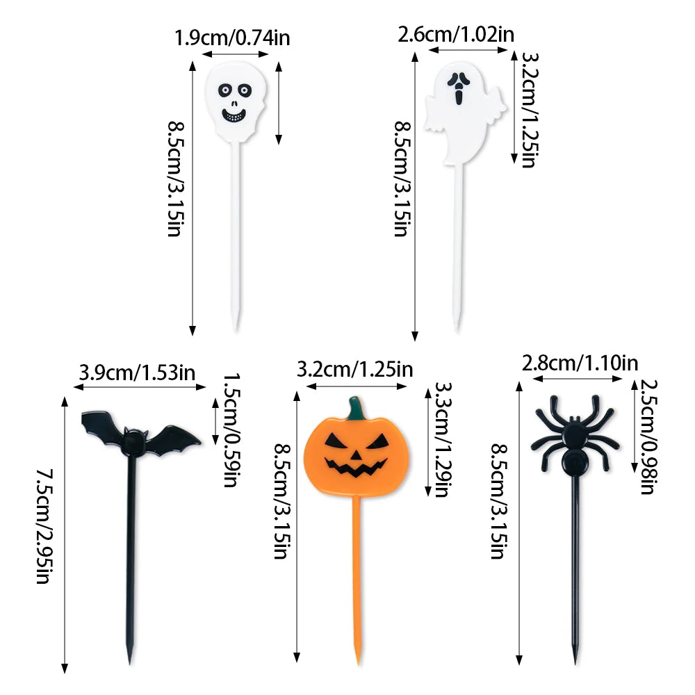 10/20Pcs Plastic Halloween Toothpicks Halloween Cupcake Topper Ghost Bat Spider Fruit Toothpicks Halloween Party Decoration 2024