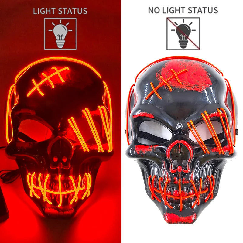 LED Halloween Mask Luminous Neon Mask Glow in the Dark Mascaras Halloween Party Costume Cosplay Masques Props Horror Mask