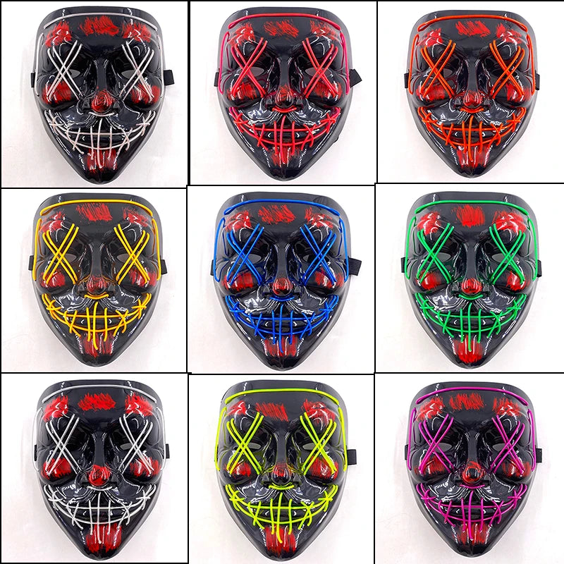 LED Halloween Mask Luminous Neon Mask Glow in the Dark Mascaras Halloween Party Costume Cosplay Masques Props Horror Mask
