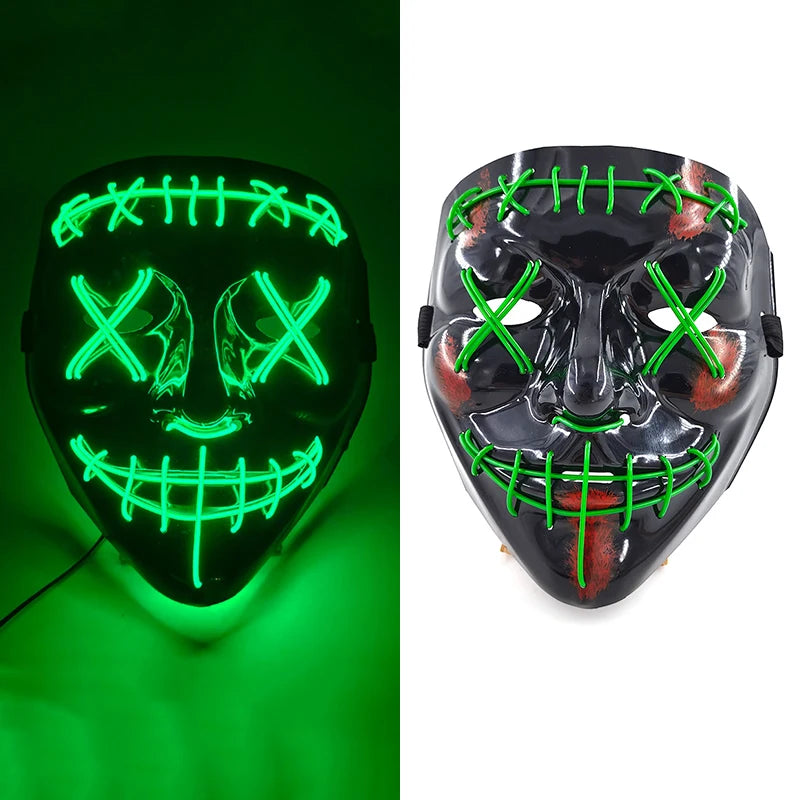 LED Halloween Mask Luminous Neon Mask Glow in the Dark Mascaras Halloween Party Costume Cosplay Masques Props Horror Mask