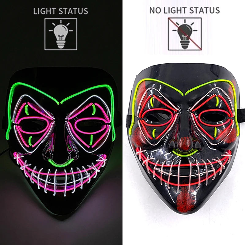 LED Halloween Mask Luminous Neon Mask Glow in the Dark Mascaras Halloween Party Costume Cosplay Masques Props Horror Mask