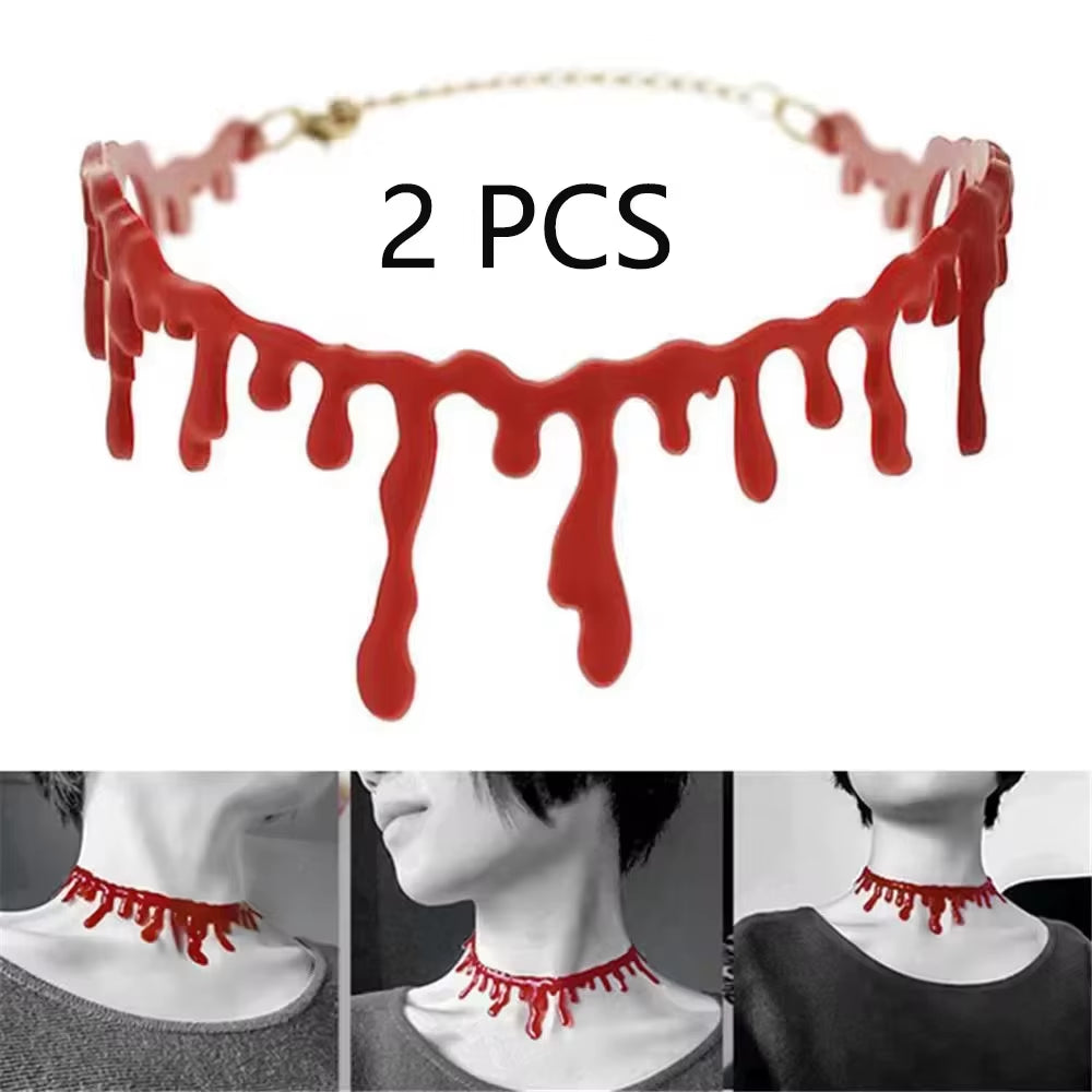 Set of 2 Women's Halloween Costume Necklaces - Humorous Blood Choker for Scary Party Favors and Decorations