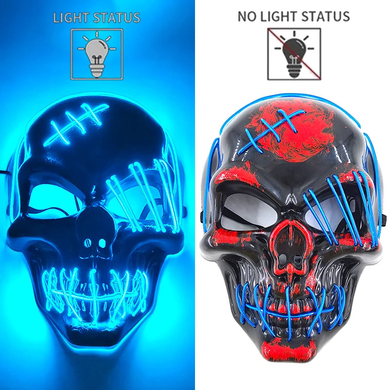 LED Halloween Mask Luminous Neon Mask Glow in the Dark Mascaras Halloween Party Costume Cosplay Masques Props Horror Mask