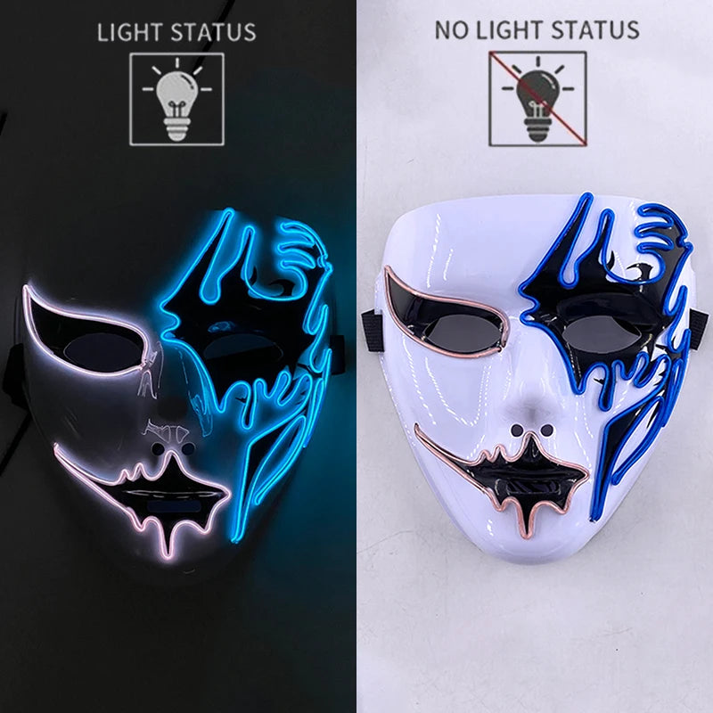 LED Halloween Mask Luminous Neon Mask Glow in the Dark Mascaras Halloween Party Costume Cosplay Masques Props Horror Mask
