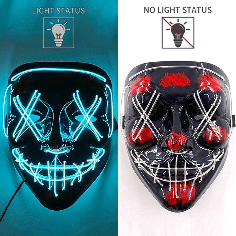 LED Halloween Mask Luminous Neon Mask Glow in the Dark Mascaras Halloween Party Costume Cosplay Masques Props Horror Mask