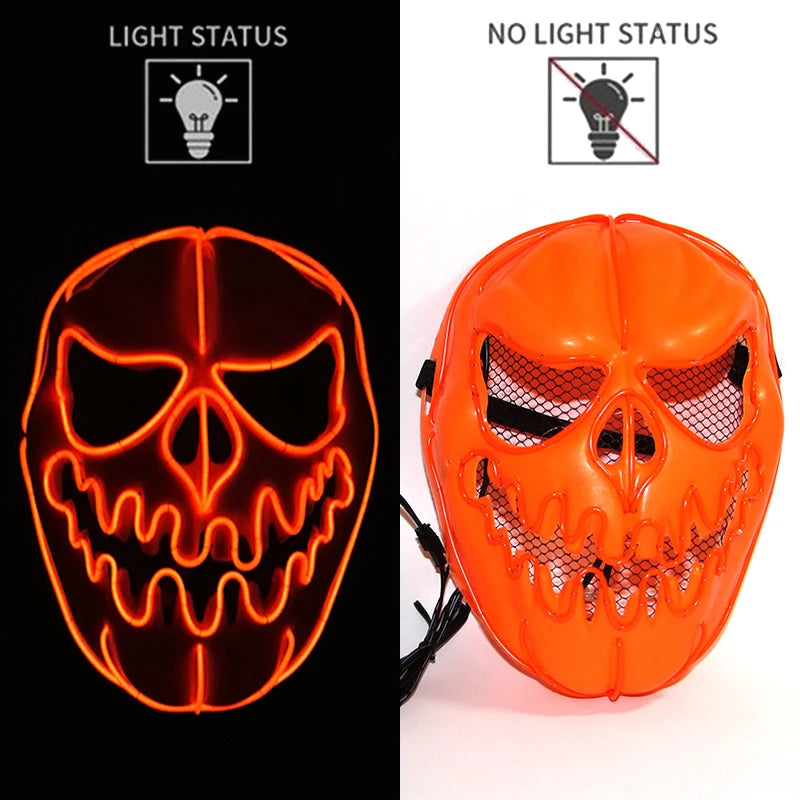 LED Halloween Mask Luminous Neon Mask Glow in the Dark Mascaras Halloween Party Costume Cosplay Masques Props Horror Mask