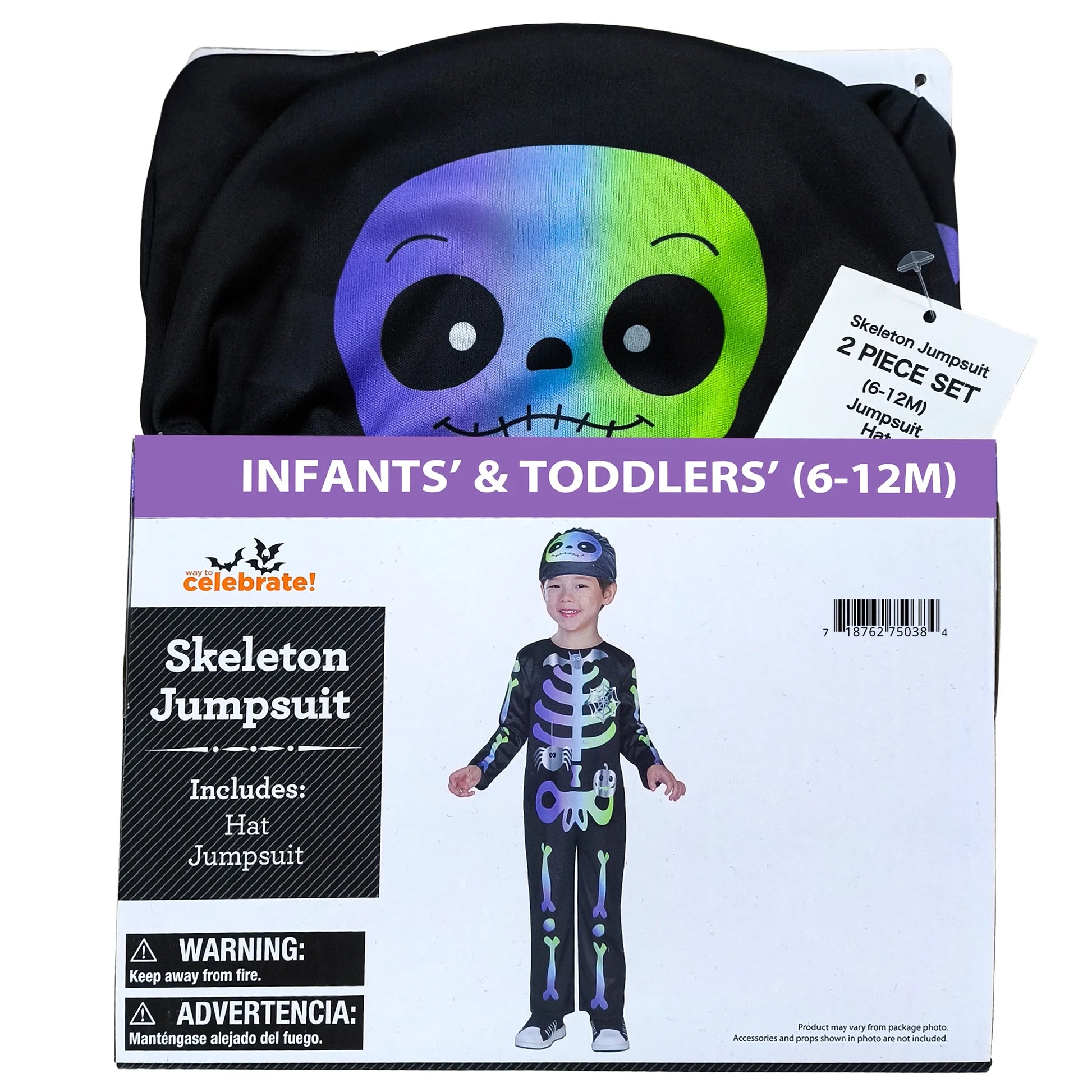 Skeleton Halloween Costume for Infant, Size 6-12M, by