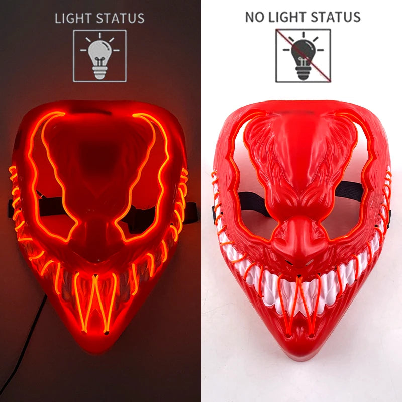 LED Halloween Mask Luminous Neon Mask Glow in the Dark Mascaras Halloween Party Costume Cosplay Masques Props Horror Mask