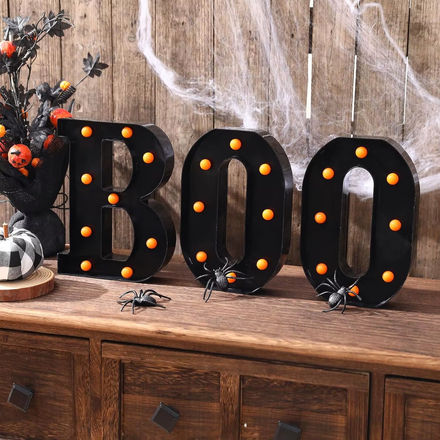3Pcs Halloween Decorative Lights 21.5CM LED Letter Lights "BOO" Halloween Ornaments for Tables Fireplaces Halloween Decoration