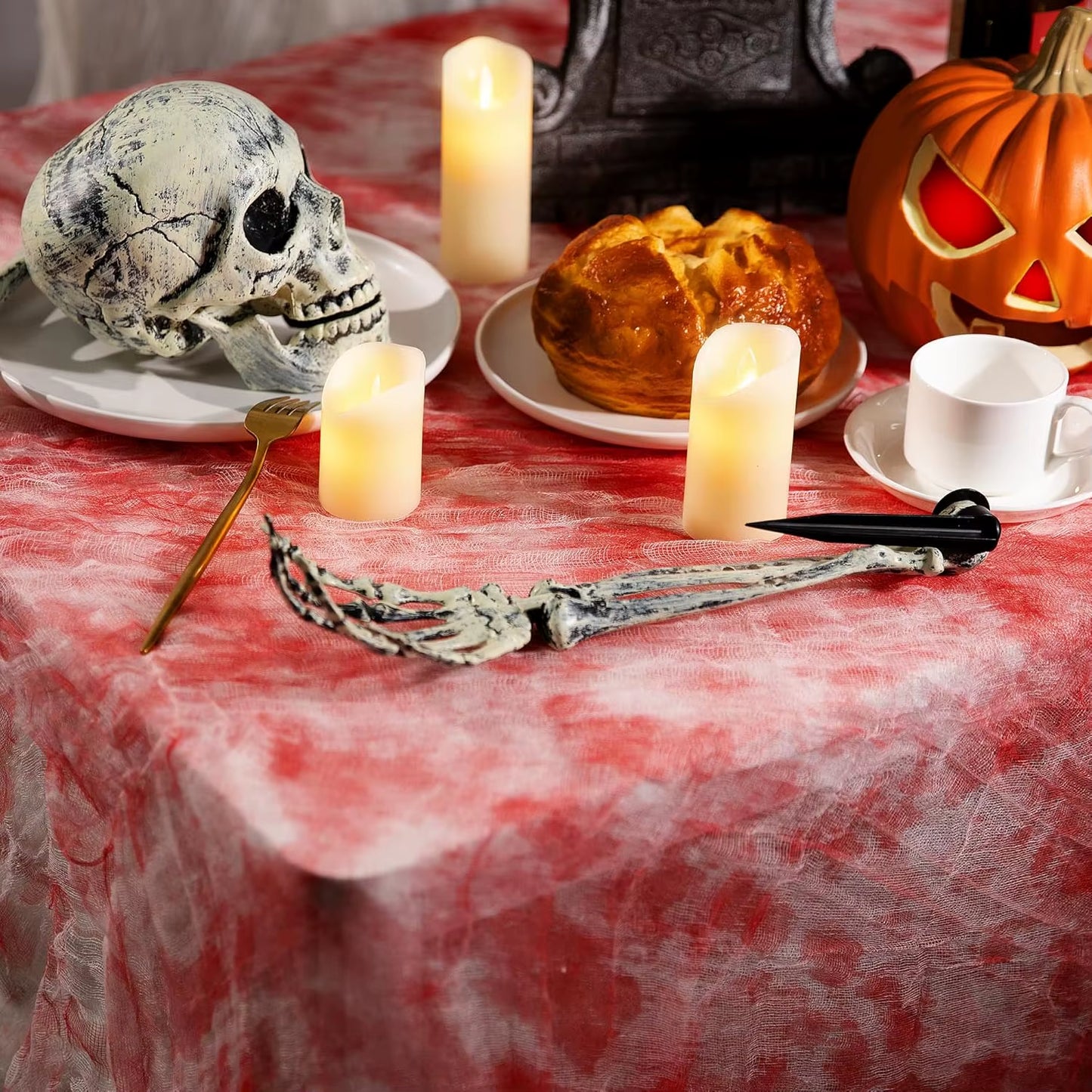 Halloween Bloody Gauze Tablecloth,1.52*2.15M(60*85Inch) Bloody Handprint Rectangle Table Cover for Halloween Party Table Decor