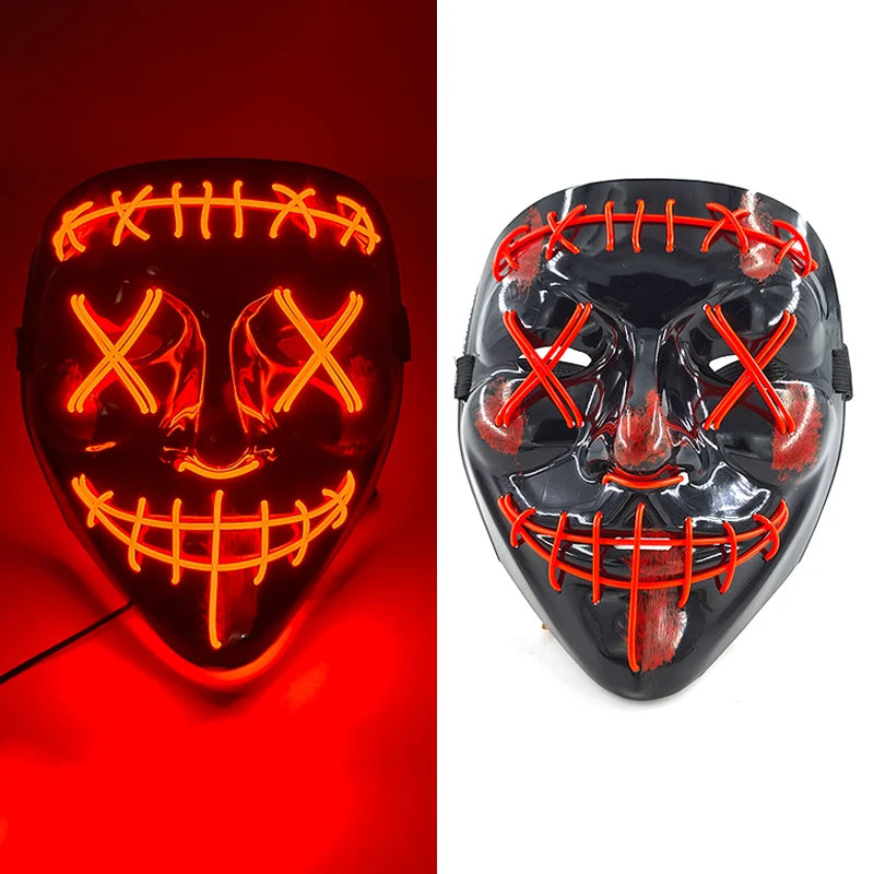 LED Halloween Mask Luminous Neon Mask Glow in the Dark Mascaras Halloween Party Costume Cosplay Masques Props Horror Mask