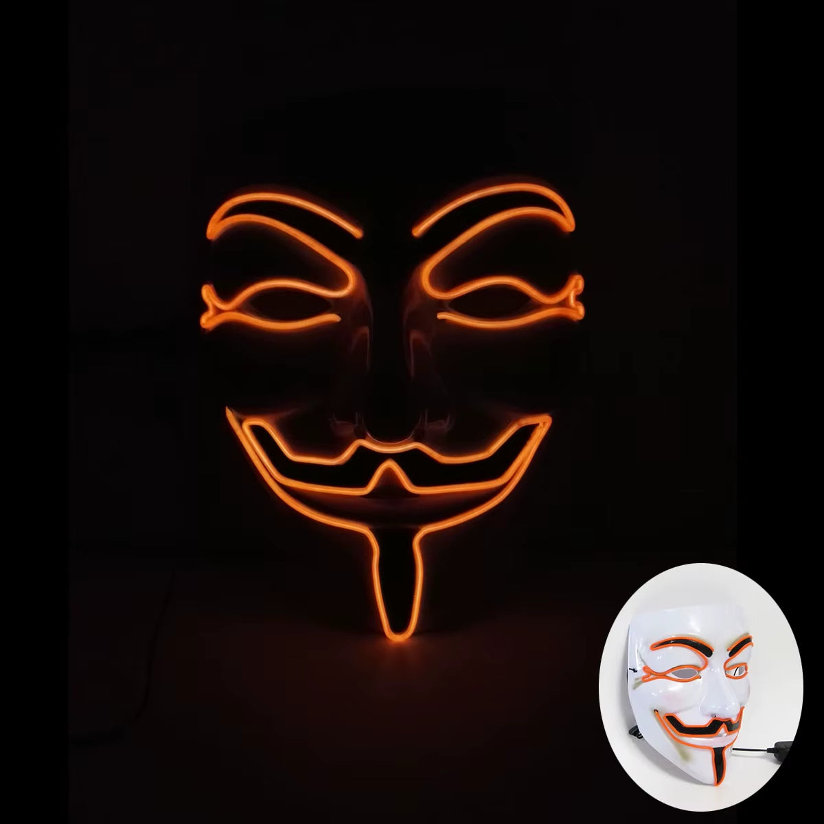 2024 Halloween Cosutmes Cosplay Guy Fawkes Hacker Mask Vendetta Mask Luminous LED Halloween Mask