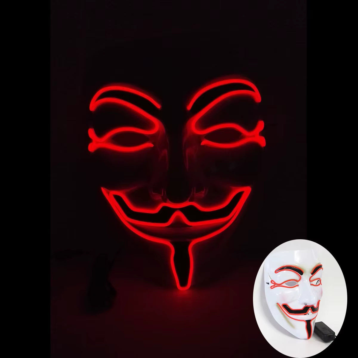 2024 Halloween Cosutmes Cosplay Guy Fawkes Hacker Mask Vendetta Mask Luminous LED Halloween Mask
