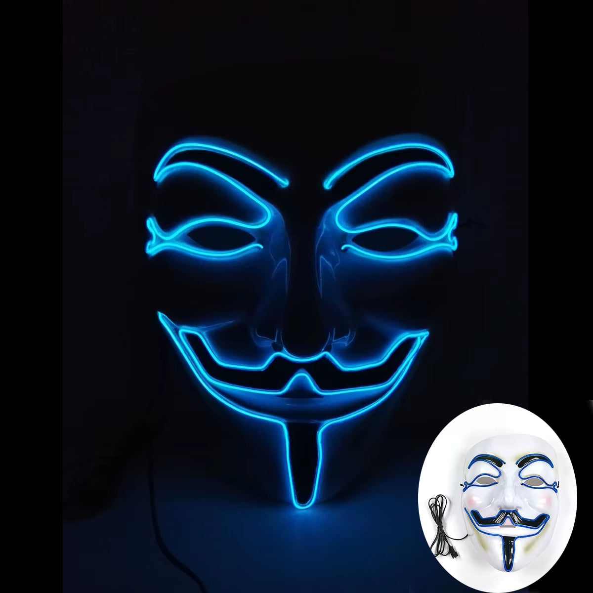 2024 Halloween Cosutmes Cosplay Guy Fawkes Hacker Mask Vendetta Mask Luminous LED Halloween Mask