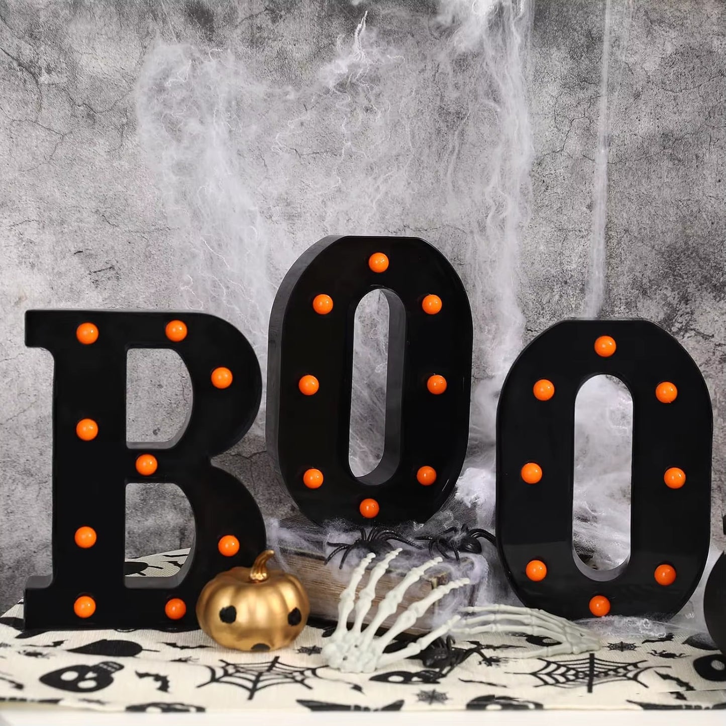 3Pcs Halloween Decorative Lights 21.5CM LED Letter Lights "BOO" Halloween Ornaments for Tables Fireplaces Halloween Decoration